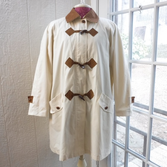 Braefair Brown Leather Trim&Detachable Lining&Collar Ivory Duffle Coat - Picture 5 of 11